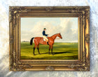 Fine Oleograph on Canvas - Portrait of a Bay Racehorse with Jockey Up