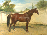 Oleograph on Canvas of a Chestnut Stallion in a Yard