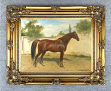 Oleograph on Canvas of a Chestnut Stallion in a Yard