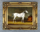 Oleograph on Canvas of a Grey Horse in a Stable
