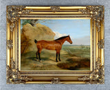 Fine Oleograph on Canvas of Bay Horse in an Extensive Landscape