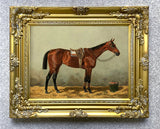 Fine Lithograph on Stretched Canvas of an English Thoroughbred in a Stable