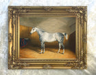 Fine Oleograph on Canvas -Portrait of a Dapple Grey Gelding in a Stable