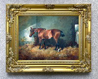 Oleograph on Canvas of a Hunter in a Stable