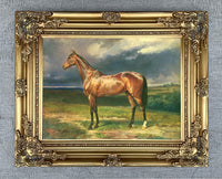 Fine Oleograph on Canvas - Bay Horse in an Extensive Rural Landscape