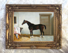 Fine Oleograph on Canvas of a Dark Bay Racehorse in a Stable