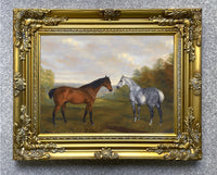 Fine Oleograph on Canvas of 2 Horses in a Rural Landscape