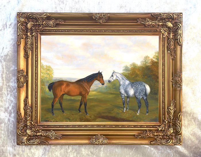 Fine Oleograph on Canvas of 2 Horses in a Rural Landscape