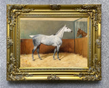 Fine Oleograph on Canvas - Dapple Grey Horse in a Stall