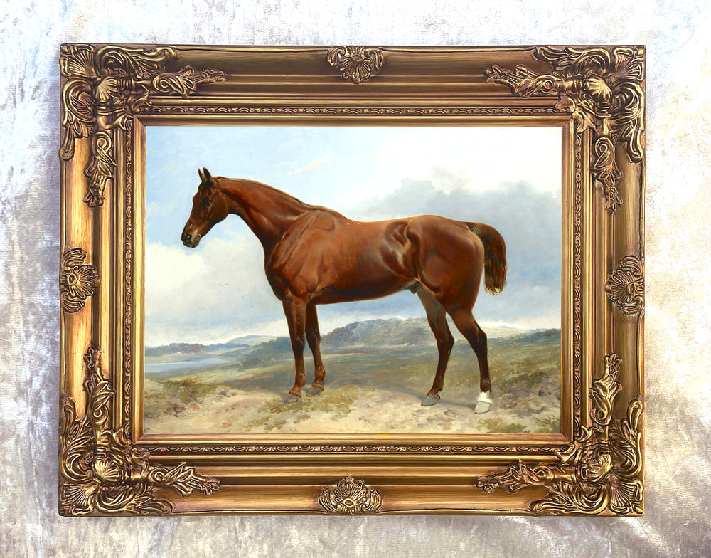 Fine Oleograph on Canvas - A Chestnut Horse in a Rural Landscape