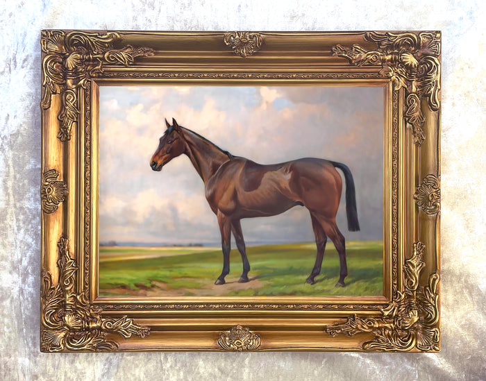 Fine Oleograph on Canvas of a Bay Hunter in a Landscape