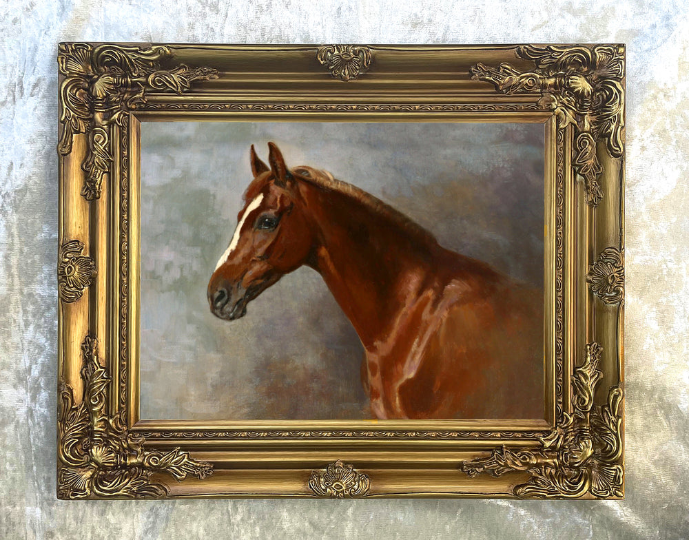 Fine Oleograph on Canvas - Head Study of a Chestnut Horse