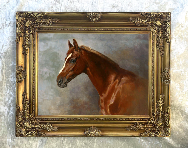 Fine Oleograph on Canvas - Head Study of a Chestnut Horse