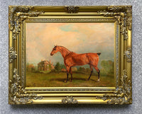 Fine Oleograph on Canvas of a Chestnut Horse in a Paddock