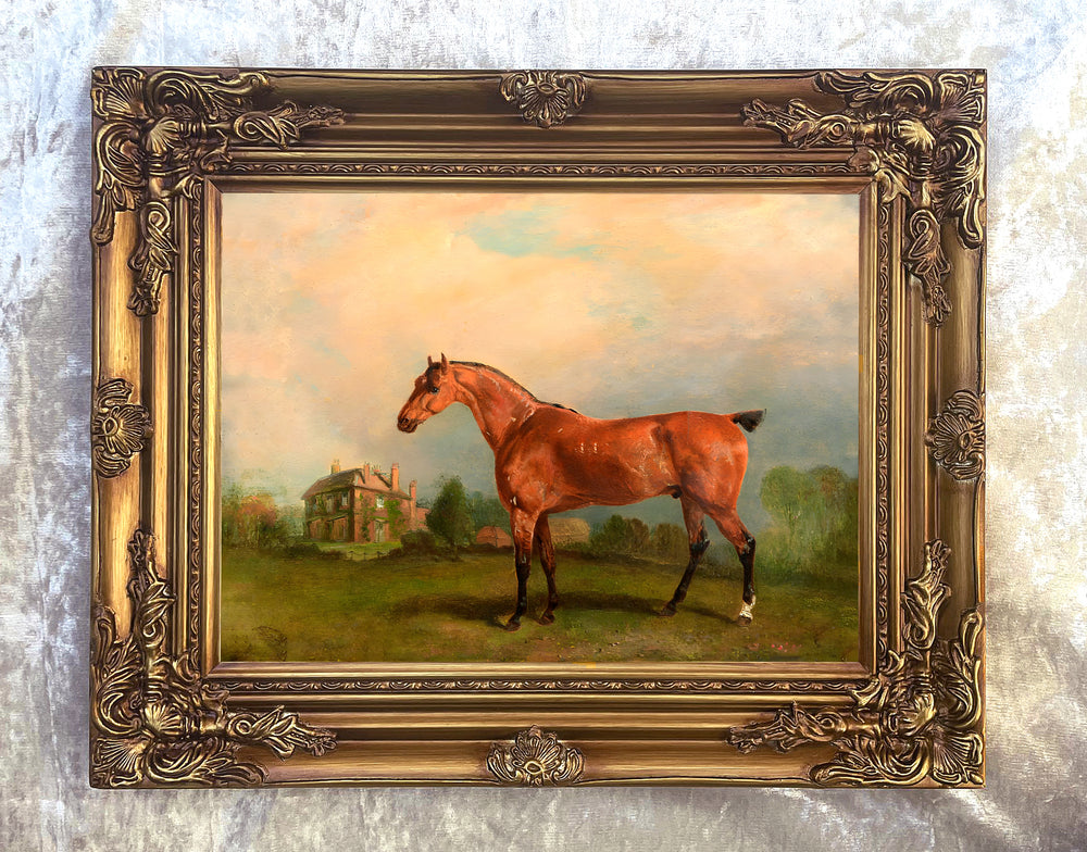 Fine Oleograph on Canvas of a Chestnut Horse in a Paddock