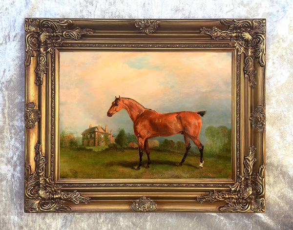 Fine Oleograph on Canvas of a Chestnut Horse in a Paddock