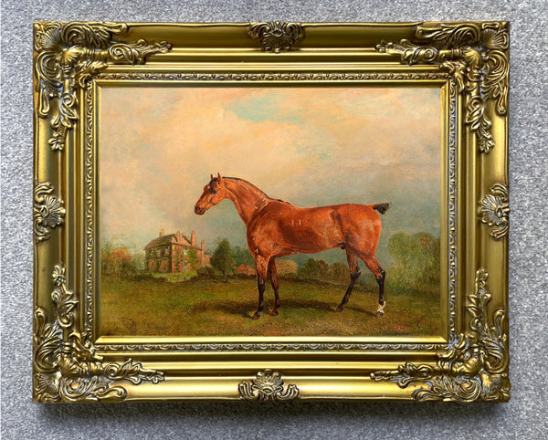 Fine Oleograph on Canvas of a Chestnut Horse in a Paddock