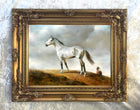 Fine Oleograph on Canvas of a Grey Horse on a Hill Top