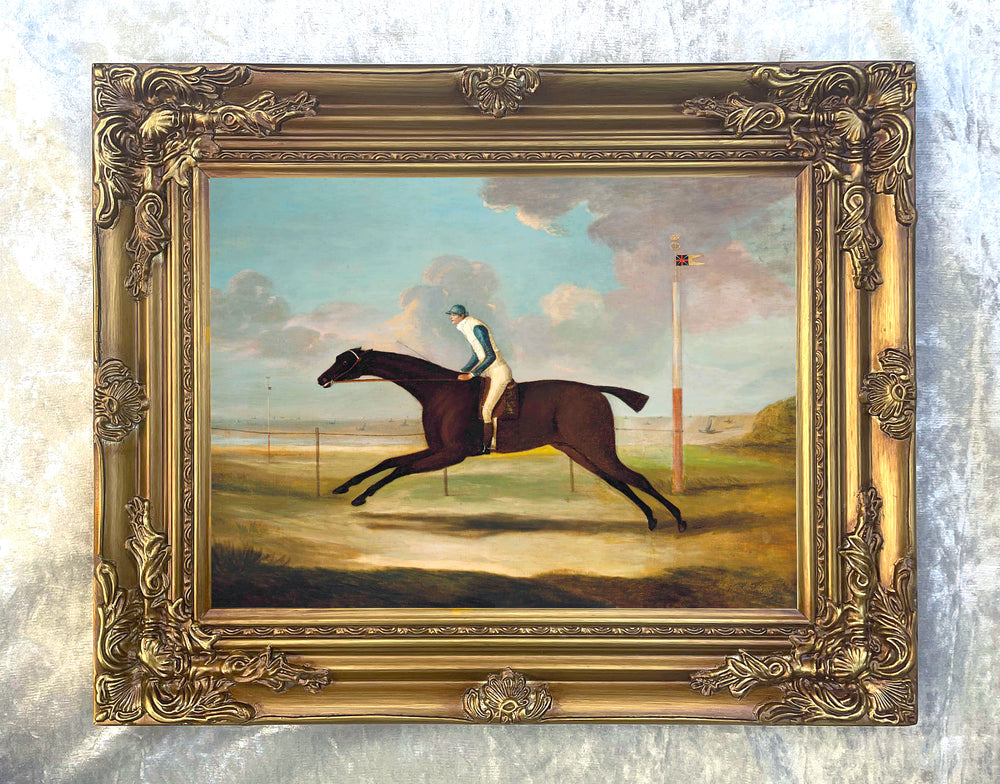 Fine Lithograph on Stretched Canvas of a Racehorse with Jockey Up aft. Sartorius