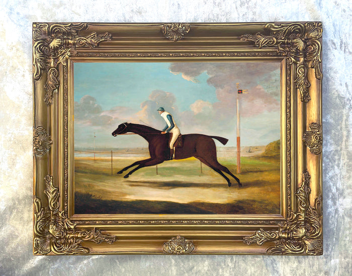 Fine Lithograph on Stretched Canvas of a Racehorse with Jockey Up aft. Sartorius
