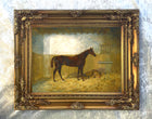 Fine Oleograph on Canvas of a Bay Racehorse in a Loose Box