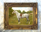 Fine Oleograph on Canvas of a Grey Horse in a Rural Landscape