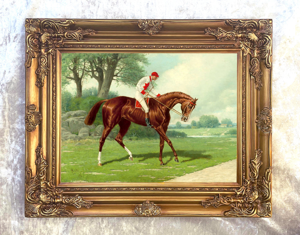 Fine Oleograph on Canvas of the Racehorse "Sir Francis" with William Doggett Up