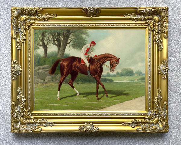 Fine Oleograph on Canvas of the Racehorse "Sir Francis" with William Doggett Up