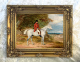 Fine Oleograph on Canvas of a Huntsman on a Grey Hunter aft. W.Barraud