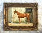 Fine Oleograph on Canvas of a Chestnut Hunter in a Yard