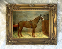Fine Oleograph on Canvas of a Bay Hunter in a Stall