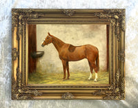 Fine Oleograph on Canvas - Portrait of a Chestnut Hunter in a Stable