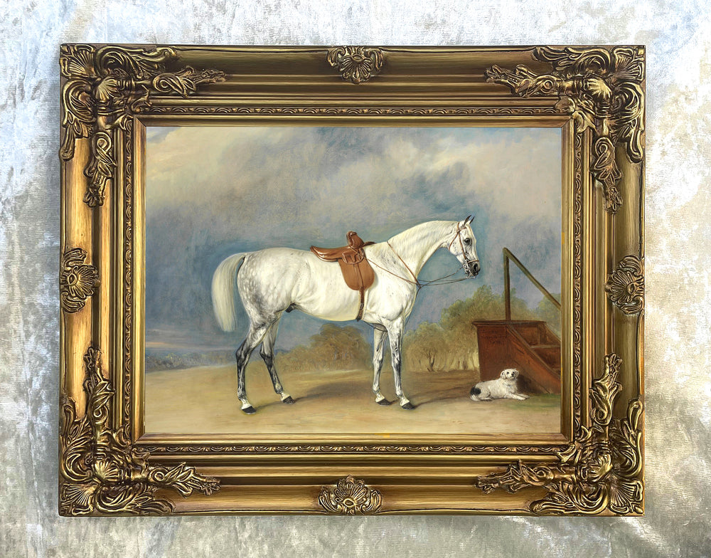 Fine Oleograph on Canvas - A side-saddled grey hunter aft. John Ferneley