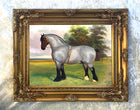 Fine Oleograph on Canvas of a Grey Shire Horse in a Landscape