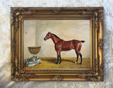 Fine Oleograph on Canvas of a Bay Hunter in a Stable