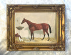 Oleograph on Canvas of a Bay Horse in a Stable