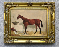 Oleograph on Canvas of a Bay Horse in a Stable