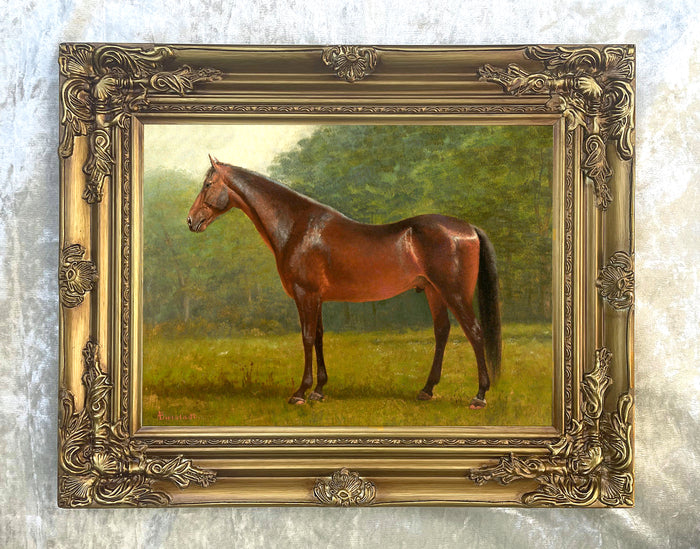 Fine Oleograph on Canvas - A Thoroughbred in a Landscape aft. A Bierstadt
