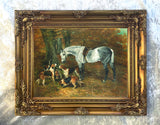 Fine Oleograph on Canvas - Dapple Grey Horse with Hounds  aft. John Ferneley