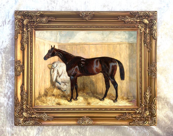 Fine Oleograph on Canvas of a Bay Horse in a Stall aft. Harry Hall