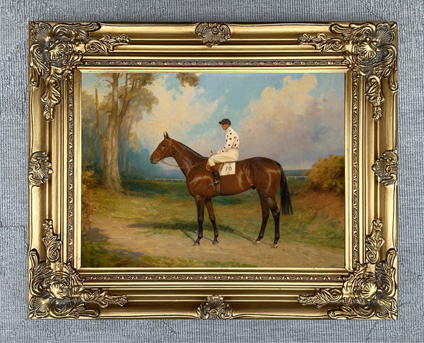 Fine Oleograph on Canvas of the Racehorse "Omaha" with Jockey Up