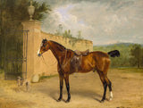 Fine Oleograph on Canvas of a Saddled Bay Horse with a Hound