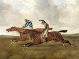 Oleograph on Canvas of 2 Racehorses "Neck & Neck" aft. Alfred Wheeler