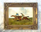 Oleograph on Canvas of 2 Racehorses "Neck & Neck" aft. Alfred Wheeler