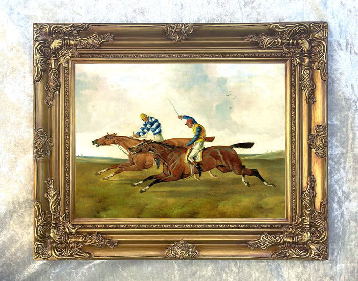 Oleograph on Canvas of 2 Racehorses 