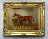 Fine Oleograph on Canvas of a Bay Racehorse in a Loosebox aft. Harry Hall