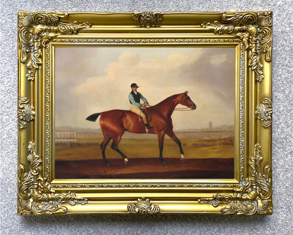 Fine Oleograph on Canvas of a Bay Racehorse with Jockey Up aft. Thomas Weaver