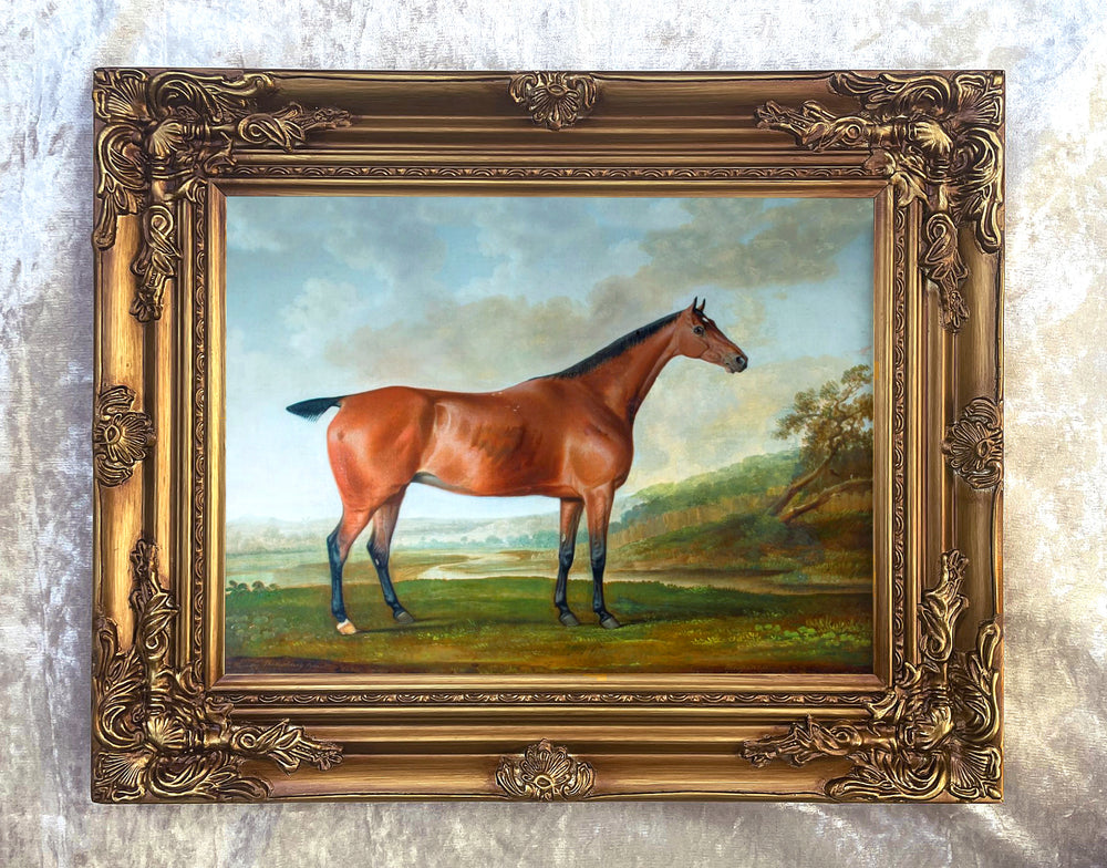 Fine Oleograph on Canvas of a Bay Horse in an Extensive Landscape