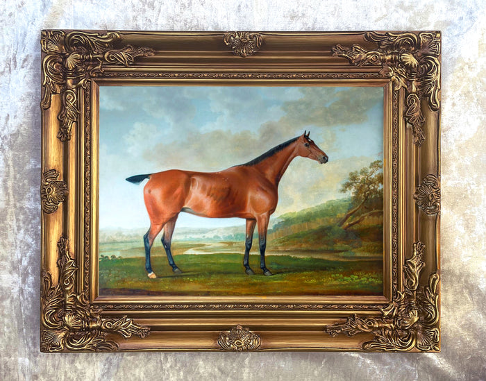 Fine Oleograph on Canvas of a Bay Horse in an Extensive Landscape