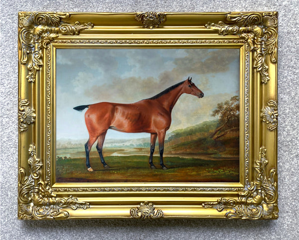 Fine Oleograph on Canvas of a Bay Horse in an Extensive Landscape